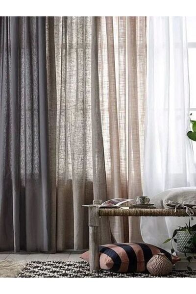 Ran Perde İnce Keten Tül Fon Perde – Kahve - Pileli Dikim -İnce Dokulu - 1 Adet