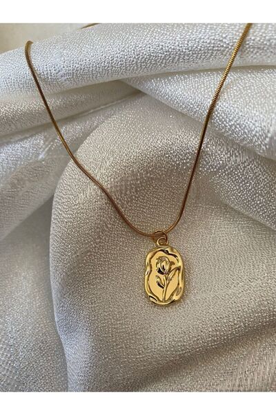 VİBES Gül Işlemeli Kolye - Altın Sarısı Güllü