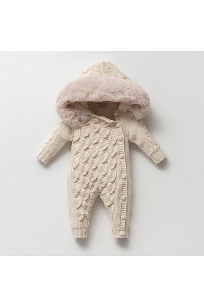 yukobaby bebeğiniz için en doğalı Baby Winter 3-6-9-12 Months Furry Laser Buttoned Winter Jumpsuit