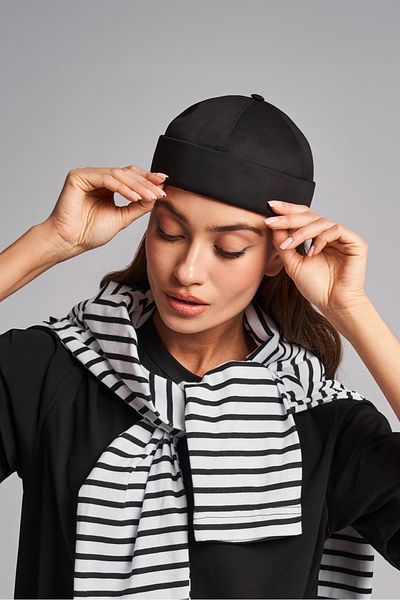 Pissos Hiphop Skullcap Brimless Hat Unisex Gabardine Velcro Black Beanie Osfa - Lined - 100% Cotton