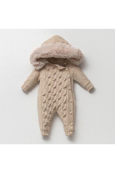 yukobaby bebeğiniz için en doğalı Baby Winter 3-6-9-12 Months Furry Laser Buttoned Winter Jumpsuit