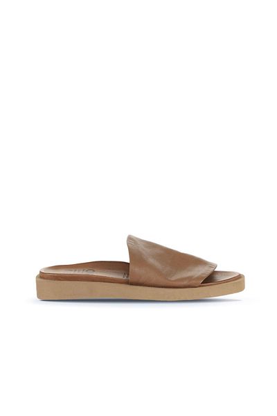 Bueno Shoes Γυναικείες φλατ δερμάτινες παντόφλες καφέ - 01wq9103