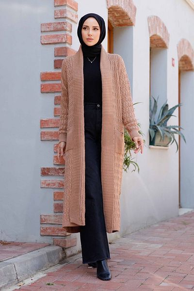Pamuk Butik Γυναικεία Πλεκτά Πλεκτά Ζακέτα με Πλεκτό Σάλι με Τσέπη