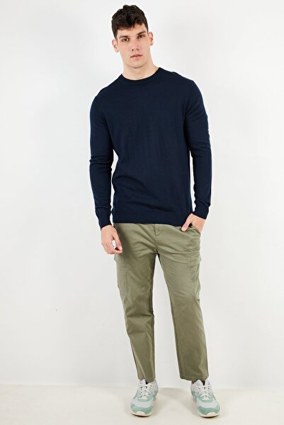 Tchibo Men Crew Neck Ribbed Long Sleeve Sweatshirt, Navy Blue