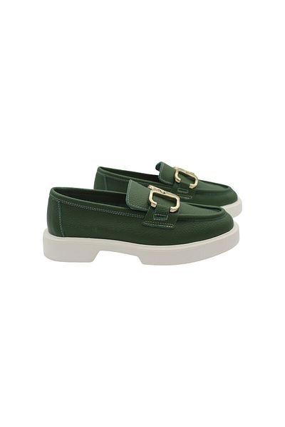 aayak&kabımofficial Genuine Leather Green Luxury Buckle Detailed Very Light Comfortable Daily Women's Shoes