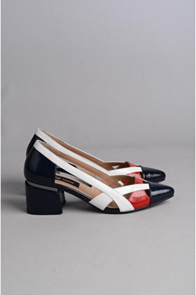SEÇ KUNDURA SEÇ 6083 HAKİKİ DERİ TOPUKLU KADIN AYAKKABI (Topuk Boyu: 6 cm) BEYAZ-KIRMIZI-LACİVERT