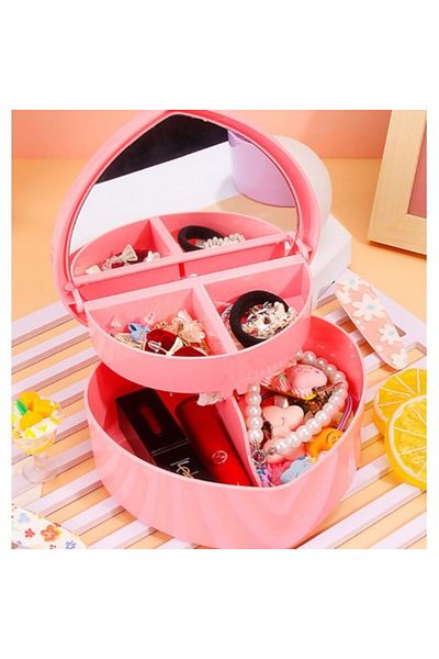 BulutRetail Heart Design Mirrored Jewelry Storage Box