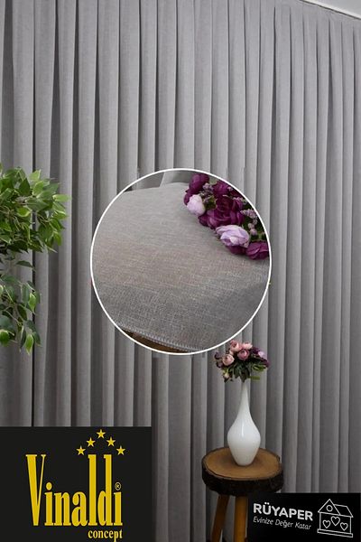 Vinaldi Rüyaper - Gray Natural Linen Tulle Curtain, Tight Pleated Suitable for All Rooms
