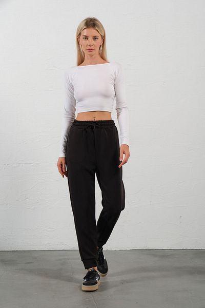 Domoda Black Modal, Elastic Laced Skinny Leg Jogger Knitted Women's Trousers @Pavia