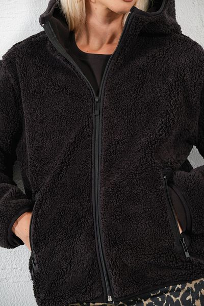 Maule Șerpa neagră de exterior, fleece buzunar interior cu fermoar, glugă, fermoar, haină sport pentru femei