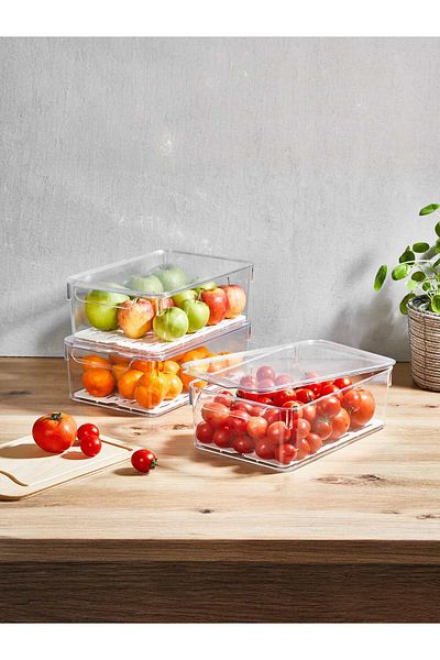 Turkco Crystal Fresh Series Plastic Fridge Storage Container with Lid, Refrigerator Organizer, 6L, 30X20X10Cm