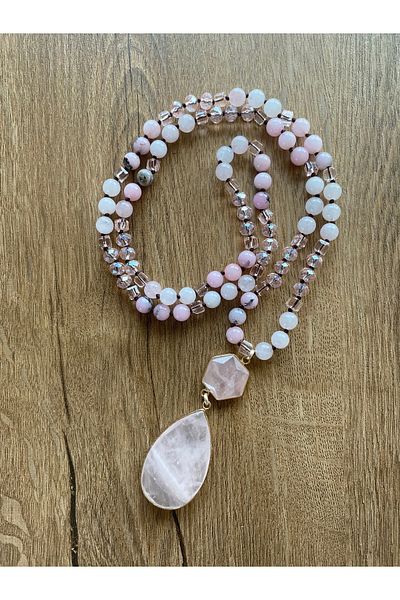 Store Bohemian Style 8mm Quartz Stone Pink Women's Necklace