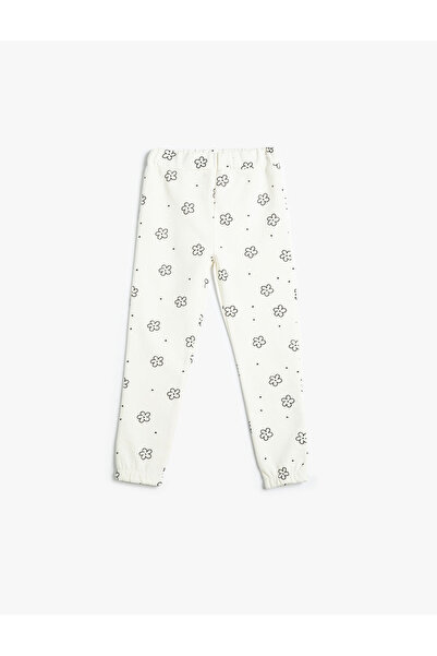 Koton Geblümte Jogger-Jogginghose mit elastischem Bund aus gerippter Baumwolle