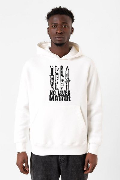 Tshirthane Horror Knifes No Live Matter Λευκό ανδρικό φούτερ με κουκούλα 3 κορδονιών