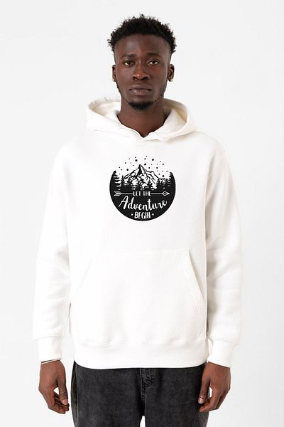 Tshirthane Αφήστε την περιπέτεια να ξεκινήσει Λευκό ανδρικό φούτερ με κουκούλα 3 ιντσών