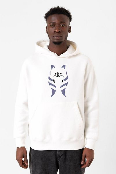 Tshirthane Ahsoka Tano Minimal White Ανδρικό φούτερ με κουκούλα 3 κορδονιών