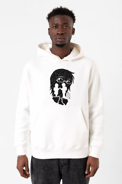 Tshirthane Σβημένο Anime Μαύρο Λευκό Silhoette Λευκό Ανδρικό φούτερ με κουκούλα 3ip