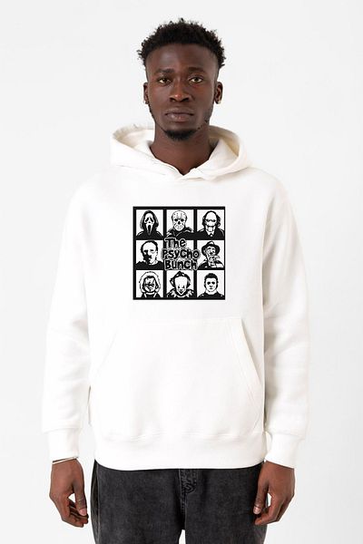 Tshirthane Ανδρικό φούτερ με κουκούλα 3 κορδονιών The Psycho Bunch White