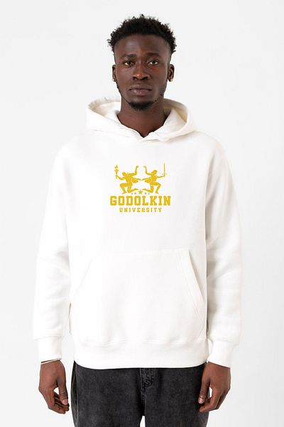 Tshirthane Λογότυπο Gen V Godolkin University Λευκό ανδρικό φούτερ με κουκούλα 3 κορδονιών