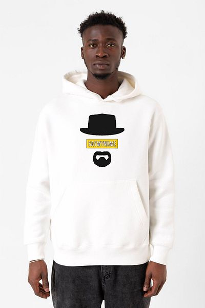 Tshirthane Breaking Bad ανδρικό φούτερ - Λευκό, με κουκούλα, 3 κορδόνια - Κίτρινο Say My Name Head Design