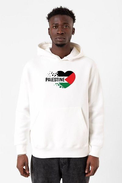 Tshirthane Ανδρικό φούτερ με κουκούλα 3ip Heart Palestine Flag White