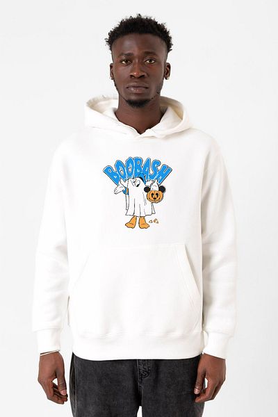 Tshirthane Donal Boobash Halloween White Ανδρικό φούτερ με κουκούλα 3 κορδονιών