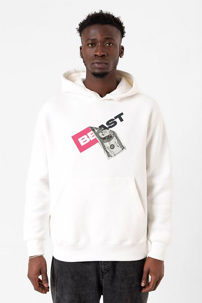 Tshirthane Ανδρικό φούτερ με κουκούλα 3 κορδονιών Mr Beast Dollar Bill White