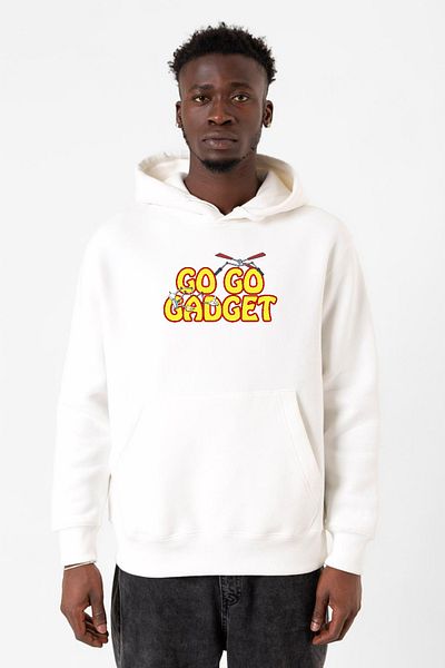 Tshirthane Inspector Gadget Go Go Gadget Λευκό ανδρικό φούτερ με κουκούλα 3 ιντσών