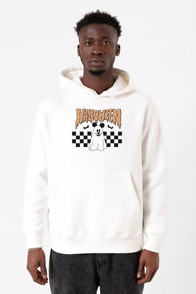 Tshirthane Φούτερ Halloween Mickey Ghost White Ανδρικό φούτερ με κουκούλα 3 καλωδίων