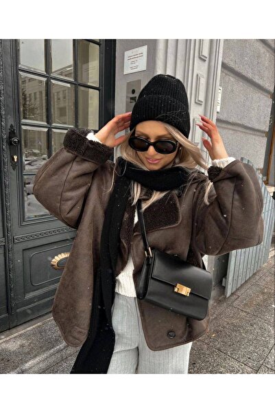 BE CHİC KADIN DEVRİK YAKA İÇİ YÜNLÜ CEPLİ DÜĞMELİ SALAŞ SUNİ DERİ KABAN ST3210