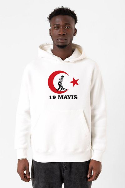 Tshirthane Ανδρικό φούτερ με κουκούλα 3 ip Ata White 19 Μαΐου
