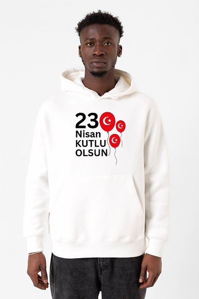 Tshirthane Ανδρικό φούτερ με κουκούλα 23 Απριλίου Balloon White