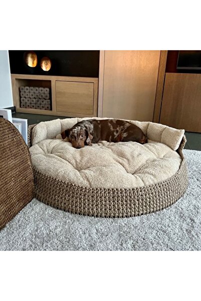 ULUBEN Hasır Örme Köpek Ve Kedi Yatağı Küçük Ve Büyük Irk 4 Farklı Boy Yıkanabilir Wellsoft Peluş Yatak