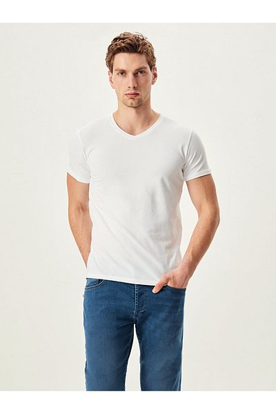 Ltb Λευκό μπλουζάκι V-Neck Basic Slim Fit