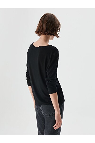 Ltb Μαύρο φούτερ με μακρύ μανίκι V λαιμόκοψη