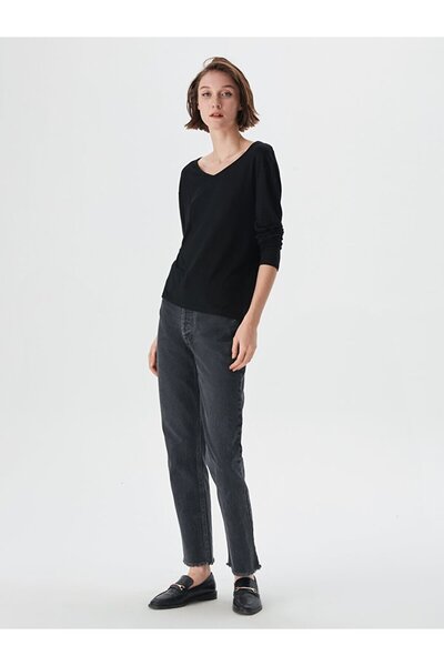 Ltb Μαύρο φούτερ με μακρύ μανίκι V λαιμόκοψη