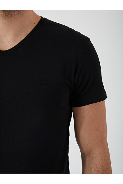 Ltb Основна черна тениска с V-образно деколте