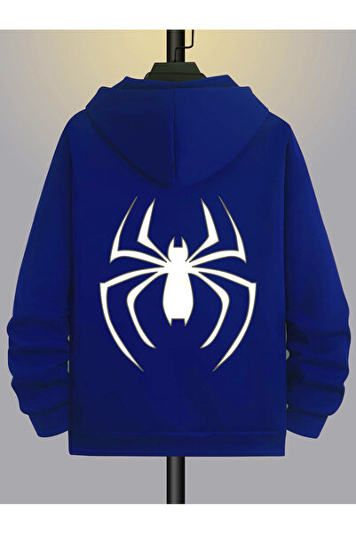 modaberry Sax Blue Printed - Cardigan de iarnă cu glugă supradimensionat cu f...