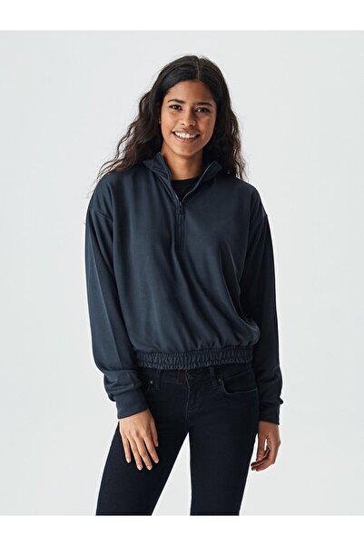 Ltb Світло-синя кофта з високим коміром і напівзастібкою