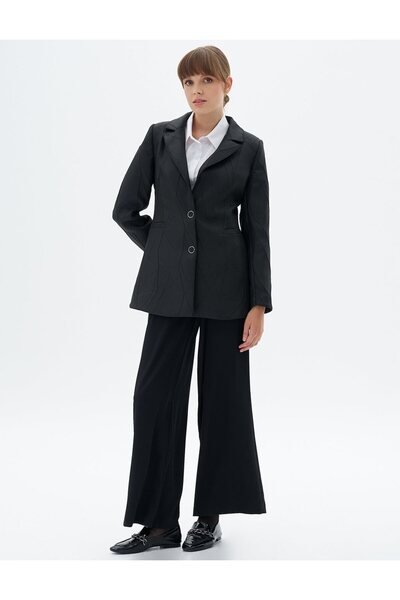 Kayra Kapak Cepli Blazer Ceket Siyah