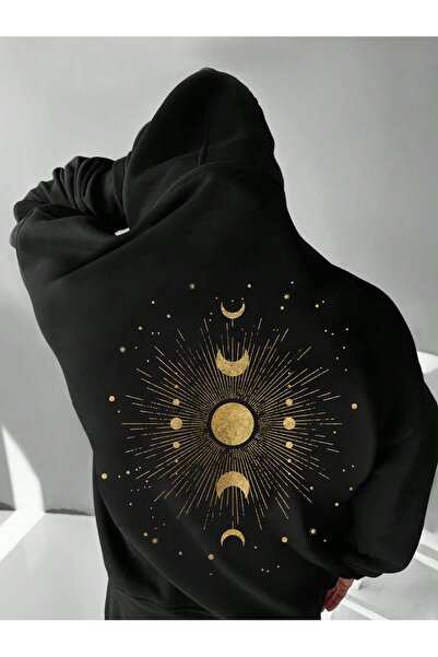 Arwen Fashion Moon Phases Back Printed Black1 Oversize Hoodie Sweatshirt Hoodie