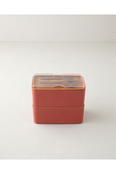 English Home Mezaluna Time Plastic 2 Layer Lunch Box 1 L- 1 L Orange