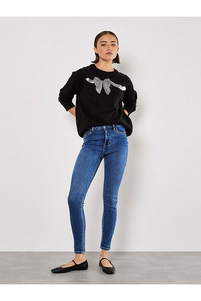 Apricot Pullover mit Paillettenbesatz und Schleife