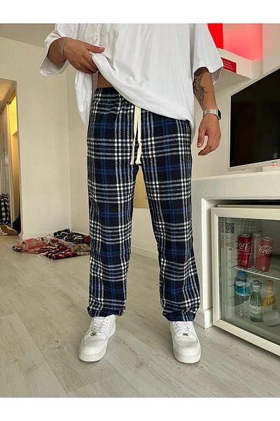 Gofeel Harajuku Plaid Black/Navy Relax Loose Sweatpants Hs