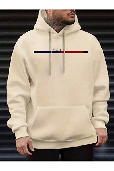 LORVANIY Paris Front Printed Ecru Oversized Hoodie Sweatshirt Hoodie