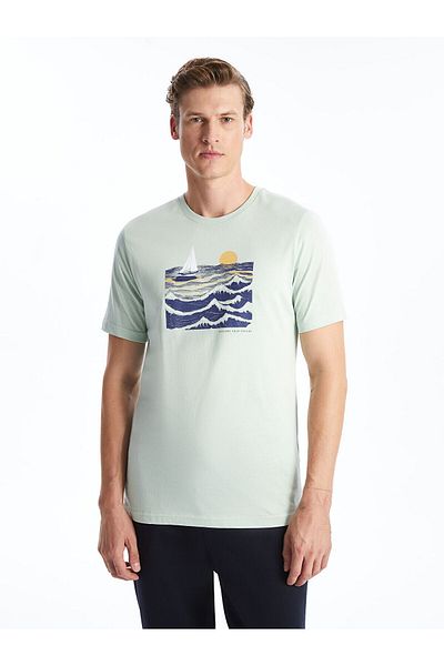 LC Waikiki Ανδρικό μπλουζάκι LCW Crew με κοντό μανίκι με εμπριμέ χτενισμένο βαμβάκι