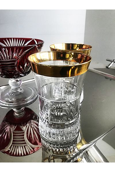 DECOSTYLE Gold Decorated Pasabahce Azur Lux Soft Drink and Water Glass Is 100% Handmade