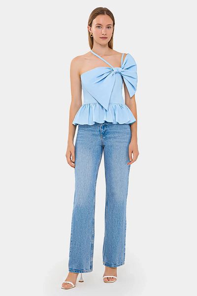 Hiccup Crop top asimetric din bumbac cu detaliu de panglică