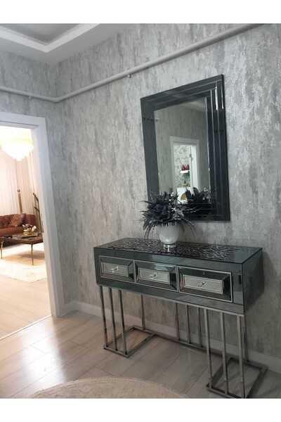 Dinç Metal Sehpa Özel Üretim Mdf Füme Ayna - Gümüş Dresuar Takımı