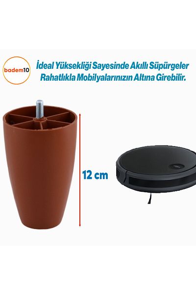 Badem10 Șurub (M8 DENT SUBTIRE) Picioare ovale din plastic 12 cm Mobilier maro Picioare scaun canapea